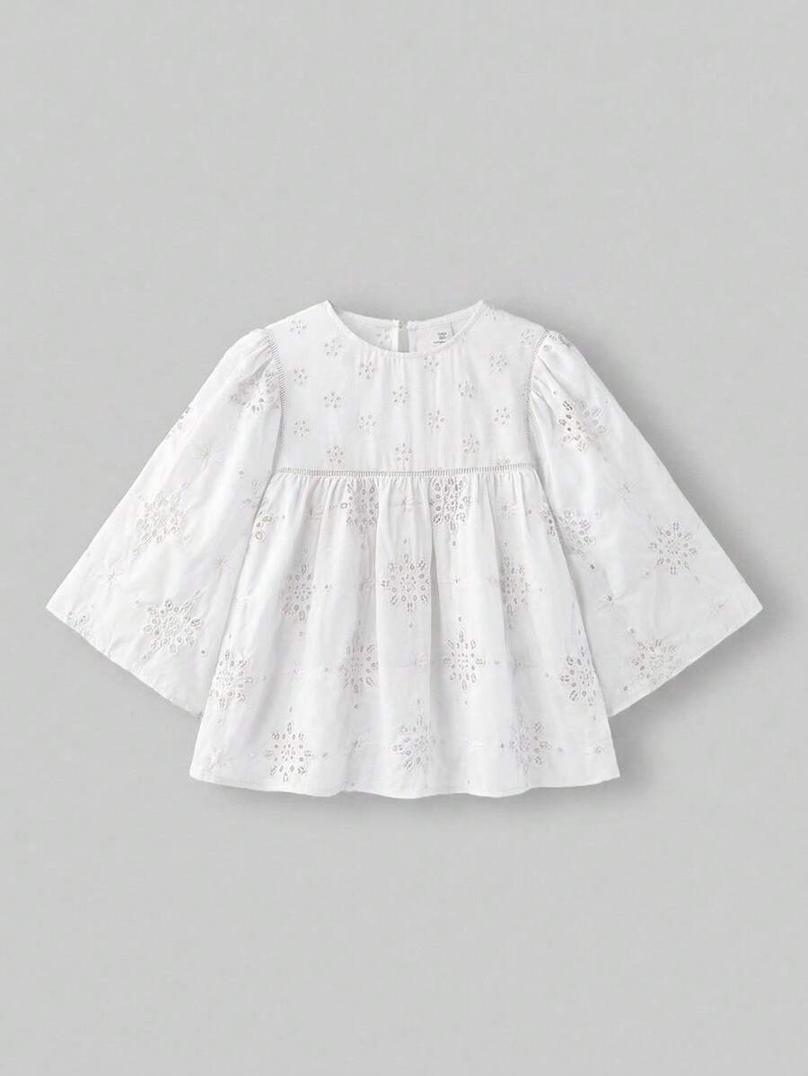 Maija Kids Maija Kids 青少年女孩寬鬆刺繡布料襯衫、上衣、開學季、夏季上衣、Y2k、女童衣服、女童襯衫、秋季、度假、波西米亞風上衣 - 白色 - 查看 1