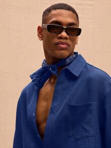 Musero Oversized Long Sleeved Linen Shirt Only Spring Summer Vacation Easter - Royal Blue - View 5