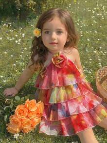 Vestido sin mangas con volantes y estampado floral elegante y lindo en color amarillo para bebé niña - Multicolor - Ver 11