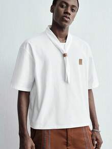 ROMWE MEN 2026 Men's Sailor Collar Patchwork Design Short Sleeve Casual T-Shirt - White - View 9