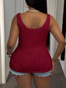 Slaydiva Plus Size Women's Casual Basic V-Neck Camisole, White - Burgundy - View 2