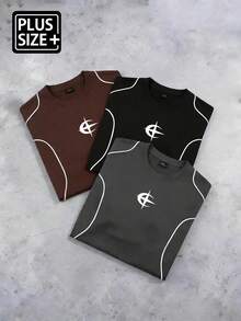 Gym Rark Men's Plus Size 1pc Summer Casual Fashion Street Style Daily Commute Star & Moon Print Contrast Piping Short Sleeve Sports T-Shirt, Gym, Holiday - Black - View 4