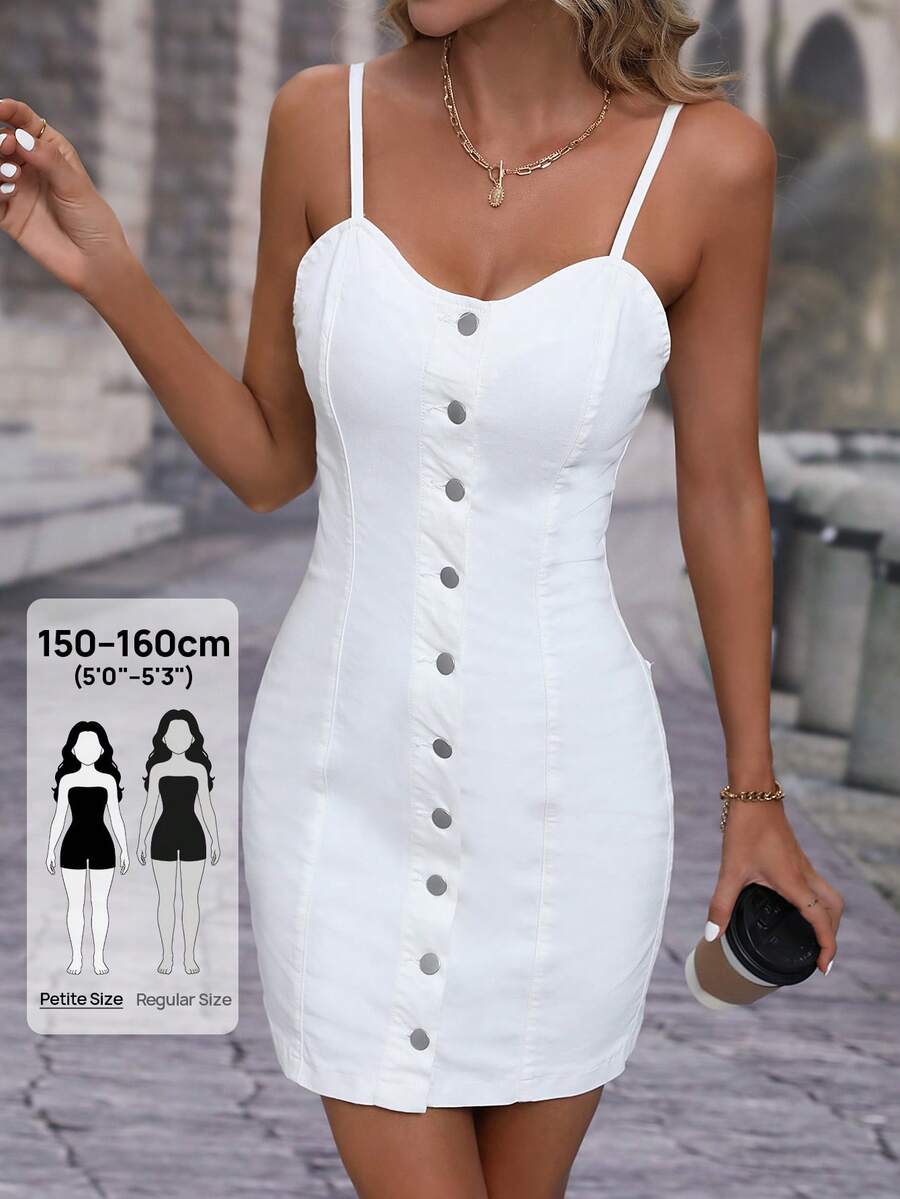 SHEIN PETITE 女款無袖貼身牛仔洋裝,適合嬌小女性 - 白色 - 查看 1