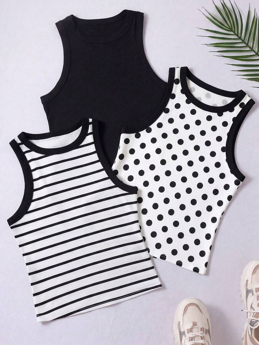 SHEIN Raffinéa 女款夏季休閒百搭背心上衣 - 黑色 - 查看 1
