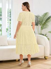 Reflora Plus Size Women's Dresses, Elegant, Romantic, Short Sleeve, Mid-Length, Spring & Summer - Yellow - View 2