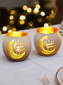 2PCS/1PC Retro Glass Ramadan Candle Holder, Moon Style Aromatherapy Candle Glass Candle Cup, Decorative Ornament Glowing Tea Lamp, Suitable For Table Decoration During Ramadan, Auspicious For Ramadan (Excluding Candles), Gift, Outdoor, Living Room - multicolor - View 8