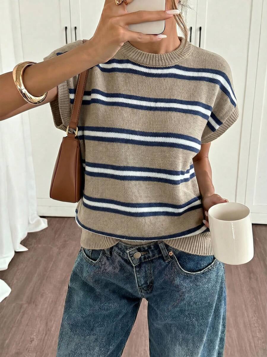 Siren Gaze 女款休閒簡約百搭百搭套裝,適合正式穿著、通勤、海灘、度假、夏季,寬鬆版型圓領毛衣 - 彩色 - 查看 1