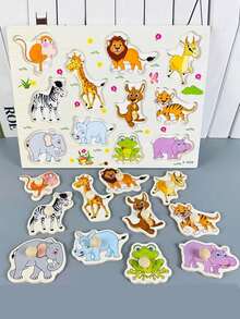 MINKOJA Cute Zoo Animal Wooden Peg Board Puzzle, Preschool Learning Sensory Toy For Infants, Perfect Early Educational Gift For Toddlers - Multicolor - View 1
