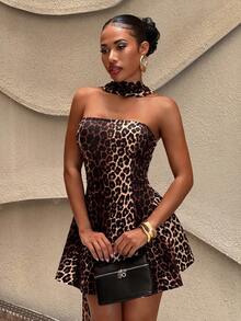 Slaydiva Hàng mới về! Thích hợp cho tiệc tùng, tiệc sinh nhật, tiệc cocktail, ngày Valentine, Halloween, Giáng sinh, đám cưới, mua sắm thường ngày, kiểu Pháp, dây buộc cổ, không dây vai, dáng chữ A, váy công chúa, váy ngắn họa tiết da báo dành cho nữ. - Nhiều màu - Xem 7