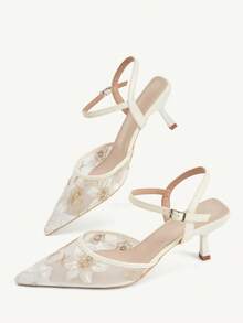 CUCCOO CHICEST Women Shoes Spring And Summer Breathable Mesh Floral Embroidery Pointed Tip Thin Heel 6cm Women's High Heel Shoes Solid Color Daily Wedding Dating Party Wedding Shoes Spring Shoes Bride Shoes - White B - View 8