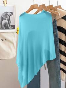 GlowEve CURVE Women's Casual Loose Vacation Style White Shawl Cape Sweater For Spring And Summer - Blue - View 2