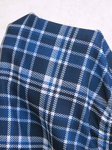 Doze Lane Classic Plaid Print Lapel Cardigan Short Sleeve Shorts Pajama Set, Plus Size Night Navy Blue Summer - Navy Blue - View 4