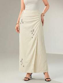 Heiryn Women's Rhinestone Decor Casual Elegant Versatile Date Night Vacation Skirt White Flower Summer - Light Yellow - View 3