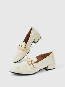Sleekvia Women's Buckle Design Fashionable Daily Travel Casual Thick Heel Shoes - Off-white - View 9