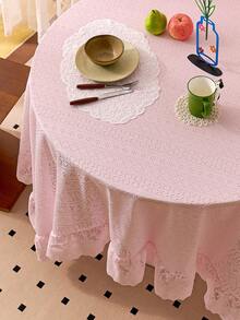 1pc Luxurious French Style Fresh Geometrical Pattern Thick Lace Trim Thickened Tablecloth For Holiday Decor - Pink - View 4