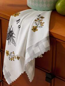 3pcs/Set Bee Print Oven Mitt & Pot Holder & Hand Towel, Oven Mitts Linen Set For Home - Multicolor - View 3