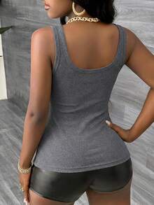 Slaydiva Casual Basic Racerback Sleeveless Deep V-Neck Ribbed Camisole,Summer Top - Dark Grey - View 2