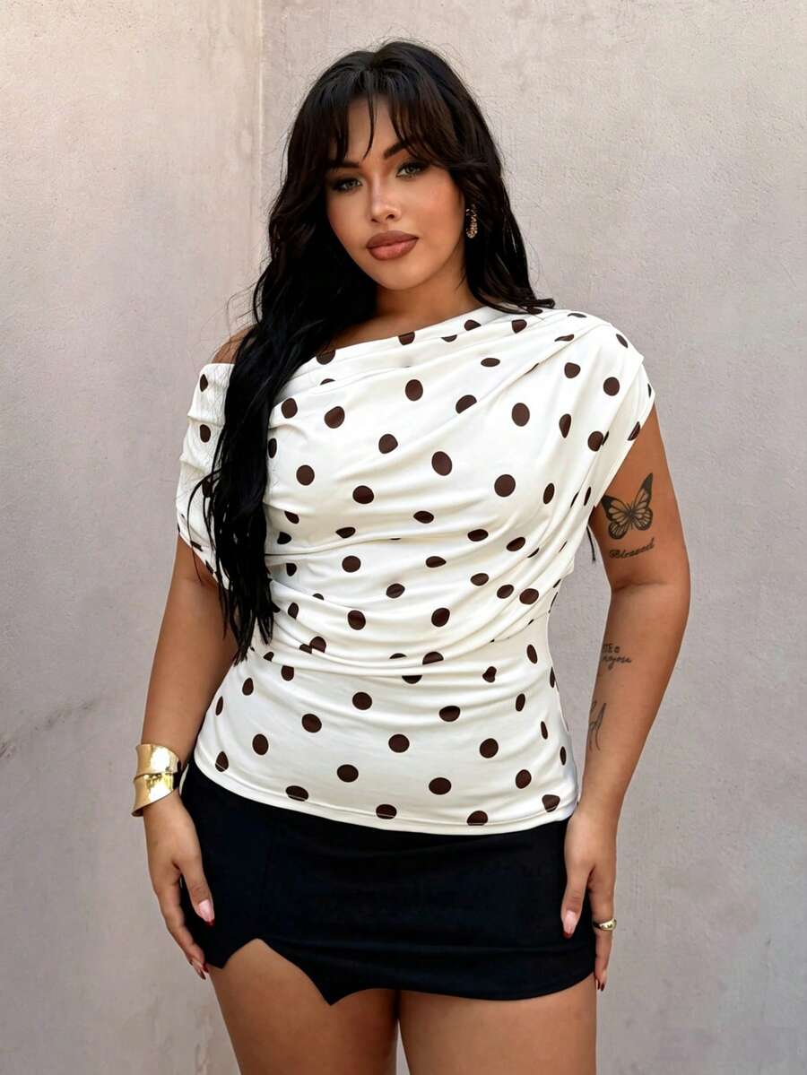 Rustia Plus Size White Scoop Neck Sleeveless T-Shirt, Spring/Summer Date Night 90s - Multicolor - View 1