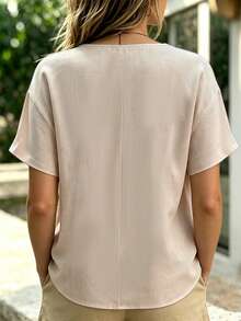 EMERY ROSE 大尺碼印花梭織休閒度假短袖夏季襯衫 - 杏色 - 查看 2