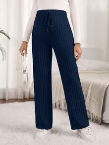 SHEIN Pantalones rectos de unicolor versátiles y casuales para maternidad - Azul Marino - Ver 3