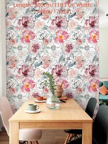 1 Stück handbemalter Aquarell Blumen Möbel Renovierungs-Aufkleber, abnehmbar, Klebefolie mit weißem und rosa Blumenmuster, Heimdekoration für Wohnzimmer, Küche, Badezimmer, Schlafzimmer, Esszimmer, Büro, Waschküche, Eingangsbereich, Schrank, Schublade, Regal, Bastelarbeiten, Blumen Tapete Renovierungs-Aufkleber - Mehrfarbig - Übersicht 15