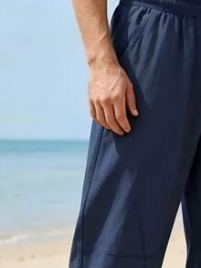 Manfinity Dauomo Pantalones largos casuales versátiles de unicolor para vacaciones para hombres - Azul Marino - Ver 3