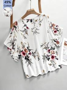 SHEIN Clasi 女款花卉印花開衩袖時尚襯衫，適合度假 - 彩色 - 查看 7