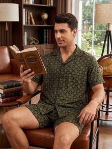 Provexi Provexi Men's Casual, Vacation, Home Polo Collar Cardigan Short Sleeve Top And Shorts Set - Multicolor - View 1