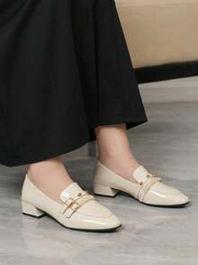 Sleekvia Women's Buckle Design Fashionable Daily Travel Casual Thick Heel Shoes - Off-white - View 10