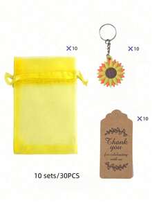 60pcs Sunflower Themed Party Favor Set, Includes Sunflower Keychains, Organza Bags, Thank You Cards, Thank You Tags, Suitable For Birthday, Summer Party, Wedding, Baby Shower, Mother's Day, Graduation, Hawaiian/Pool/Beach Party - multicolor - View 16