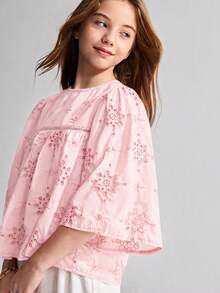 Maija Kids Maija Kids Oversized Embroidered Fabric Shirt For Tween Girls, Back To School, Summer Tops, Y2K, Clothes, Blouses For Girls, Fall, Vacation, Boho Tops - Pink - View 4
