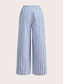 SHEIN Tall CURVE Conjunto de 3 piezas de pantalones casuales de vacaciones con cordón, textura y rayas de unicolor para mujer talla grande - Multicolor - Ver 9