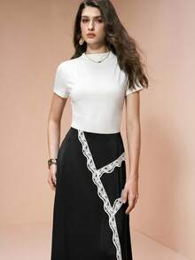 Arave Asymmetrical Lace Patchwork Elegant Dress For Women - White - View 3