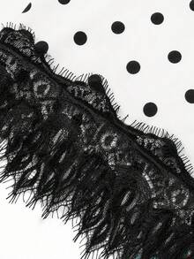 Teen Girls Polka Dot Print Lace Patchwork Asymmetric Hem T-Shirt Suitable For Summer - Multicolor - View 3
