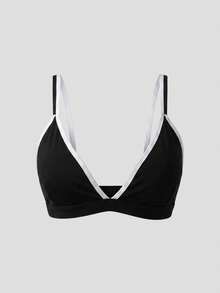 DAZY Contrast Color Strap Padded Sports Bra For Women - Black - View 6