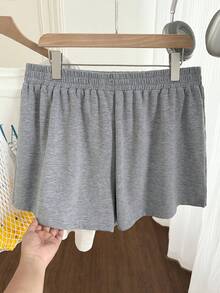 Comfortcana Plus Size Women's Casual Minimalist Sports Shorts, Light Gray, Suitable For Home, Outdoor, And Workout - Grey - View 6