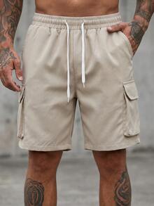 Manfinity LEGND Men's Casual Solid Color Cargo Shorts, Summer - Grey - View 5