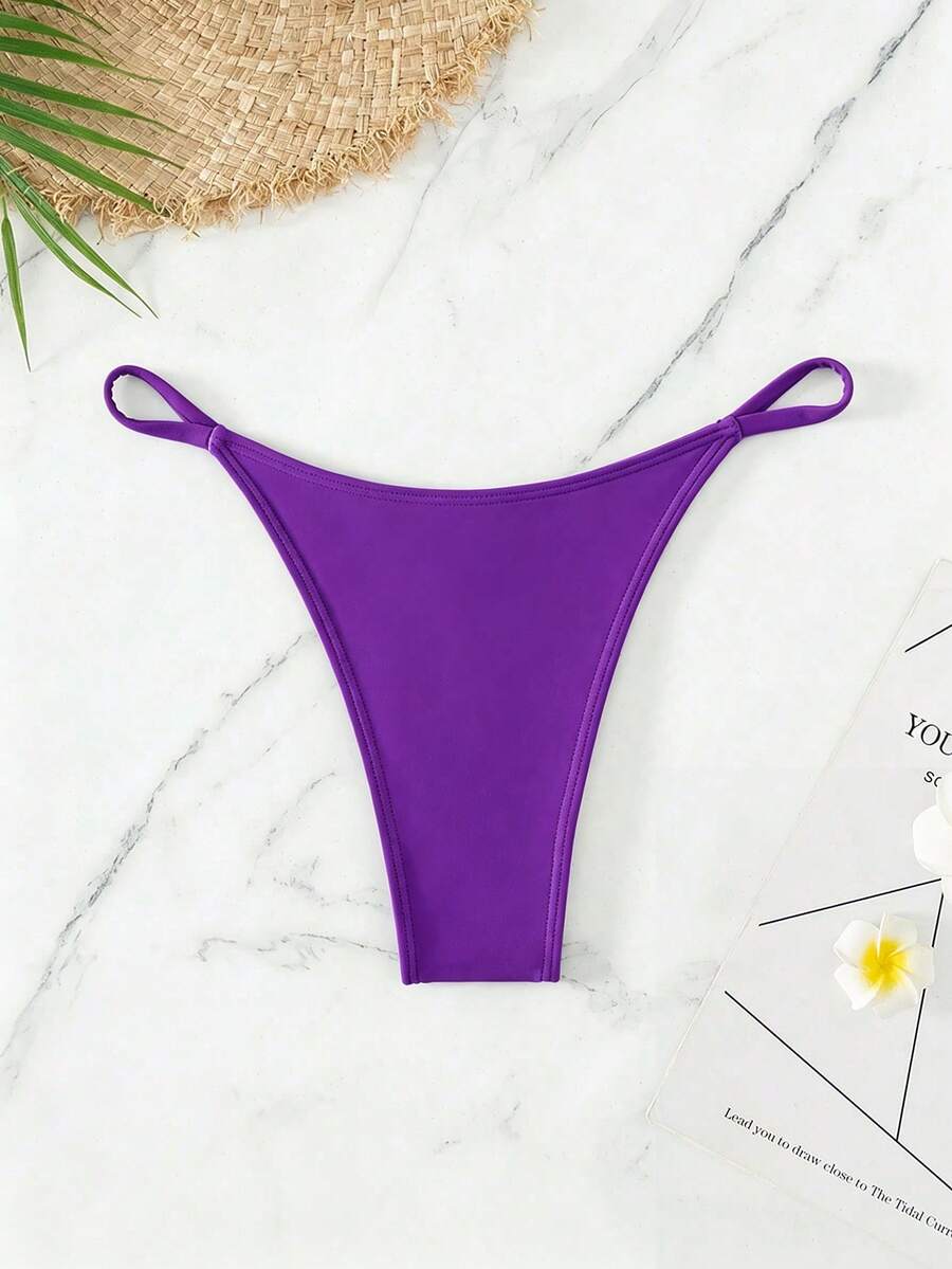 Swim Vcay 女款夏季海灘度假風簡約純色比基尼泳褲 - 紫丁香色 - 查看 1