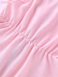 GlowEve Camisa elegante para mujer con bordado de concha color albaricoque, diseño de lazo de cuerda en color de contraste y manga corta tipo casquillo - Rosa - Ver 5