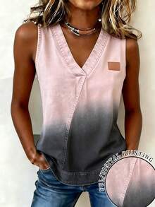 EMERY ROSE New Arrival Denim Effect Ombre Print Regular Fit Women Top - Pink - View 1