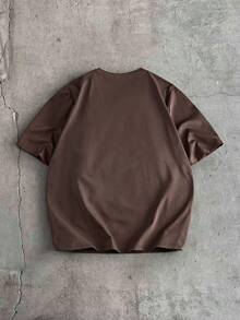 AXEPEAK Men's Solid Color Crew Neck Loose Short Sleeve T-Shirt And Waist Drawstring Pocket Shorts Set - Brown - View 7