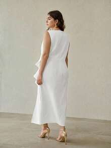 MOTF PREMIUM PLUS SIZE WOMEN SLEEVELESS STRUCTURED LONG DRESS - White - View 3
