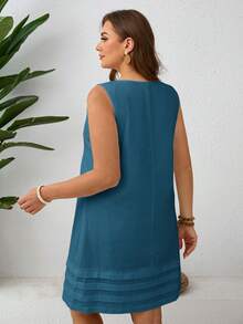 EMERY ROSE Vestido de fiesta casual de cuello redondo de unicolor para mujer talla grande - Agua verde azul - Ver 3