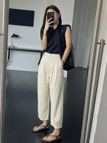 DAZY 女款商務休閒百褶口袋鈕扣長褲 - 杏色 - 查看 5