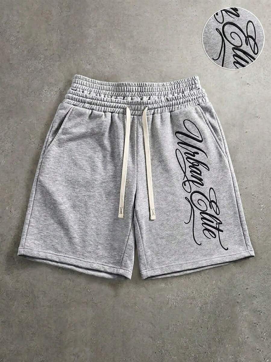 Manfinity Hypemode Manfinity Streetrush Men's Casual Loose Waistband Print Drawstring Summer Shorts, Holiday - Grey - View 1