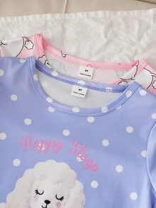 Setelan Baju Tidur Panjang dan Baju Santai Anak Perempuan Balita Sederhana Modis Warna Pink dan Abu-abu dengan Motif Domba Kartun Lucu, 2 Potong, Lengan Pendek dan Panjang - MultiWarna - View 6