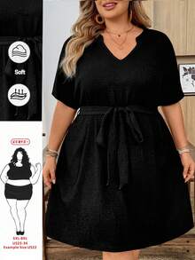 SHEIN CURVE+ Đầm nữ size lớn màu trơn cổ chữ V tay ngắn phong cách thường ngày, trang phục mùa xuân cho nữ, trang phục mùa hè cho nữ, quần áo mùa hè, trang phục Lễ Phục sinh cho nữ, thời trang phương Tây cho nữ, trang phục mùa hè cho nữ, đầm tốt nghiệp, đầm mùa hè - màu đen - Xem 10