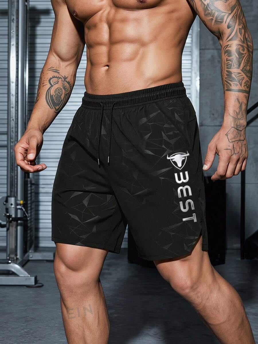 GymBeat Men's Letter Print Sports Shorts, Gym, Holiday - Multicolor - View 1