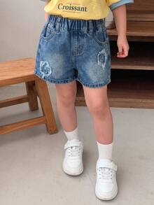 Dazy Kids 女童牛仔短褲 夏季 - 中等水洗藍 - 查看 4