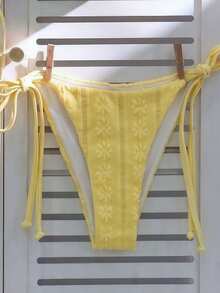 Elavelle Women's Spring/Summer Jacquard Fabric Halter Neck 3D Floral Decor Bikini Set Beach Party Yellow Cute Sexy - Yellow - View 6
